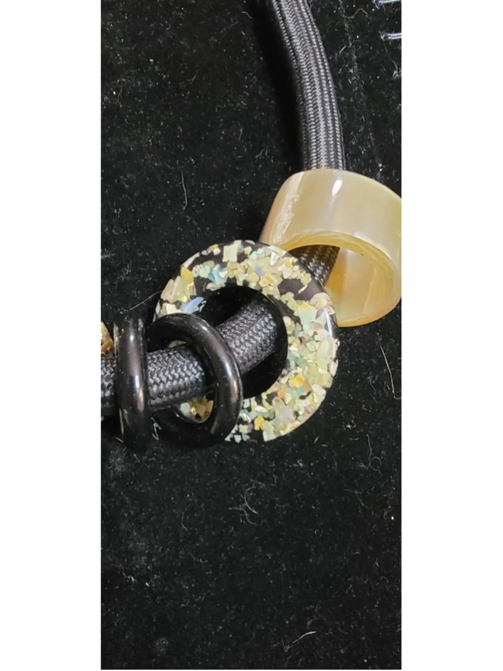 Chico’s Chunky Resin Statement Necklace Black Gold Confetti Lucite Modernist